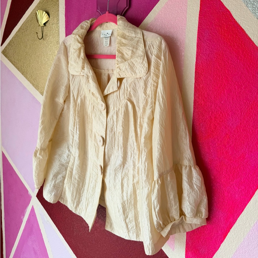 Lightweight Cream Button-Front Blazer Jacket - Picture 3 of 12